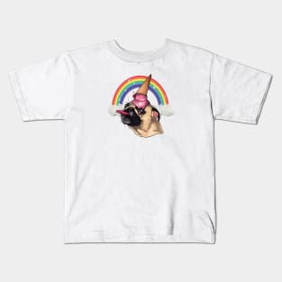 cute rainbow ice cream Licking pug (Cuteness overload ) Kids T-Shirt